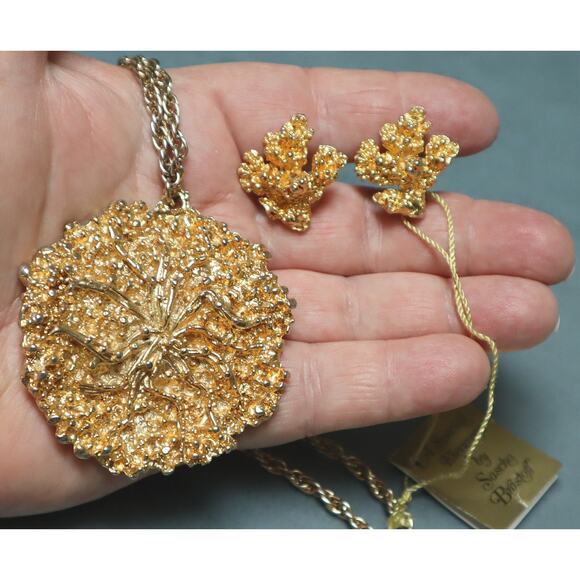 Vintage Sascha Brastoff Modernist Sea Flower Necklace Earrings Set Sascha B - Picture 3 of 10